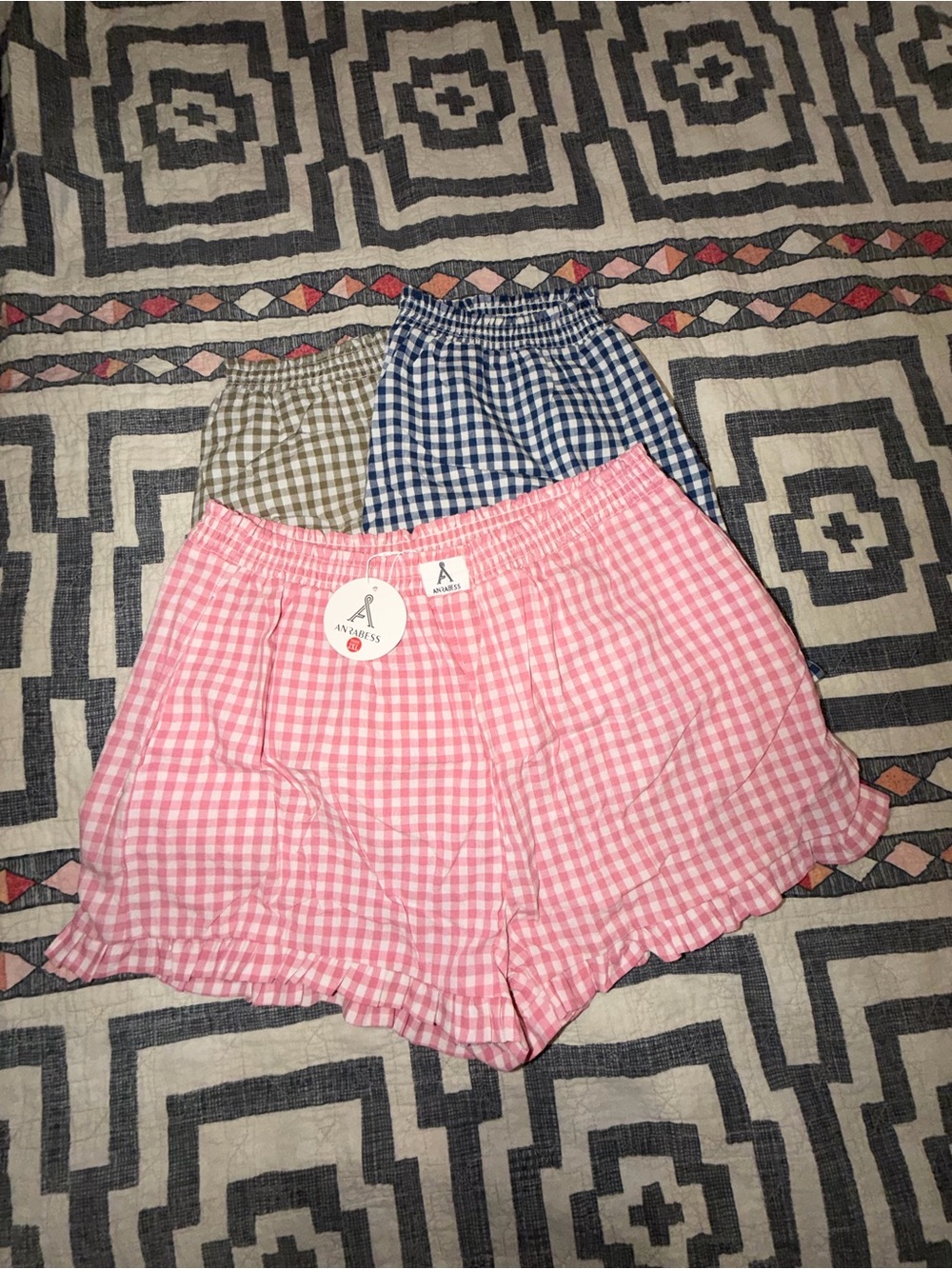 Pink Gingham Women's Shorts - Elastic Waist set of 3